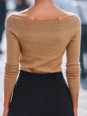 Stylish Camel Knit Off-Shoulder Top