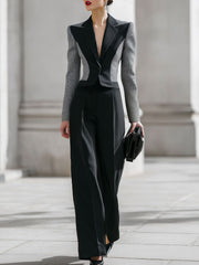 Stylish Houndstooth Panel Tailored Blazer & Pants